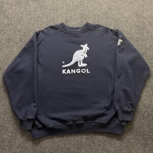 Kangol Sweatshirt Mens Large Blue Crewneck Kangaroo Logo Embroidered Pullover